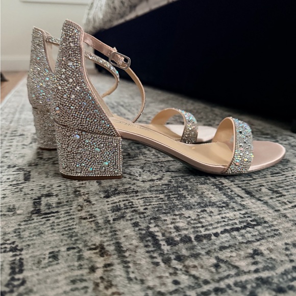 Betsey Johnson Sparkling Silver Ankle Strap Heels - Picture 4 of 5